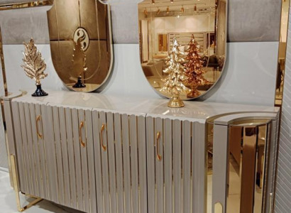 Kommode mit 2x Spiegel Holz Möbel Anrichte Luxus Möbel Modern Möbel 3tlg. Neu